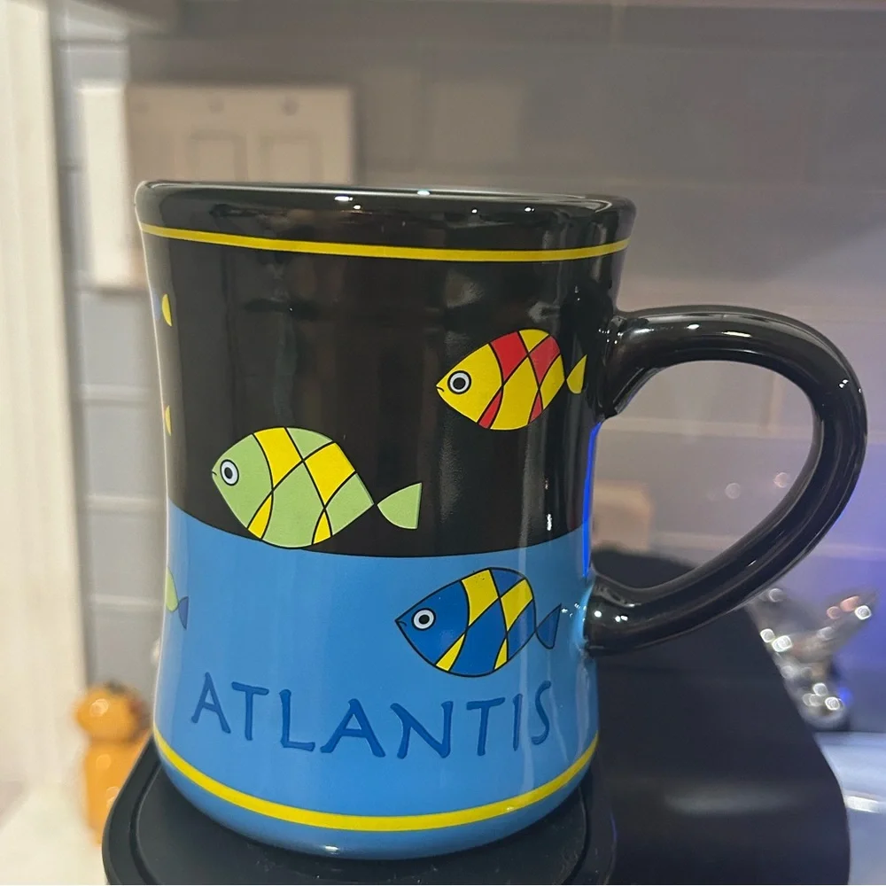 Atlantis Fish Design Mug - Black and Blue- only sat on shelf- no name at bottom